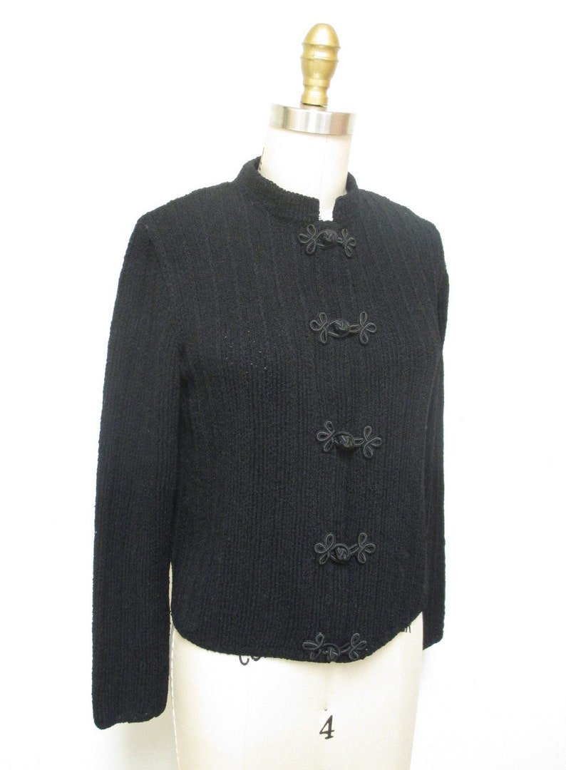 Vintage 1940s Sweater Black Rayon Knit 1940s 30s Cardigan Sweater size medium image 2