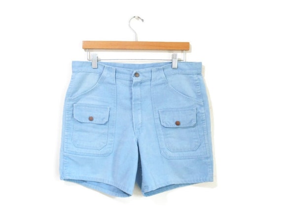 Vintage 1970s Shorts | Light Blue Cotton 1970s Cam