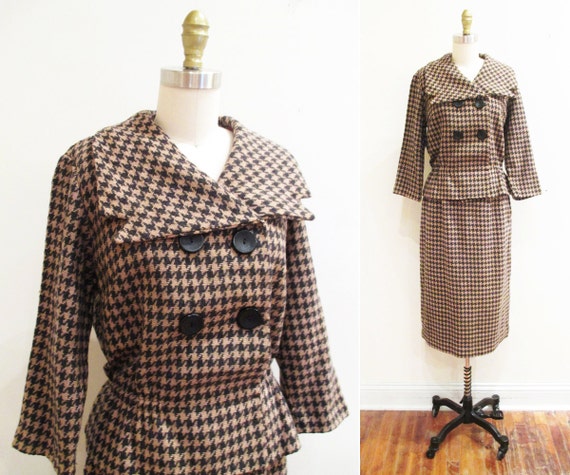 Vintage 1950s Suit | Brown and Grey Houndstooth 1