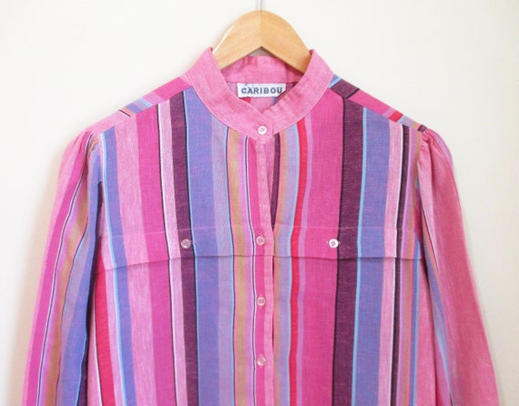 Vintage 1970s Gauzy Cotton Blouse | Bold Colorblo… - image 2