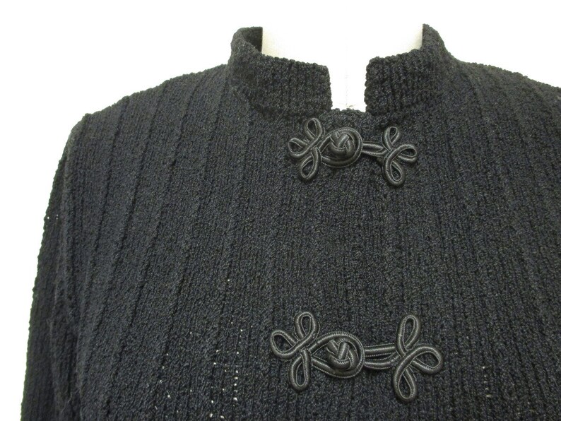 Vintage 1940s Sweater Black Rayon Knit 1940s 30s Cardigan Sweater size medium image 3