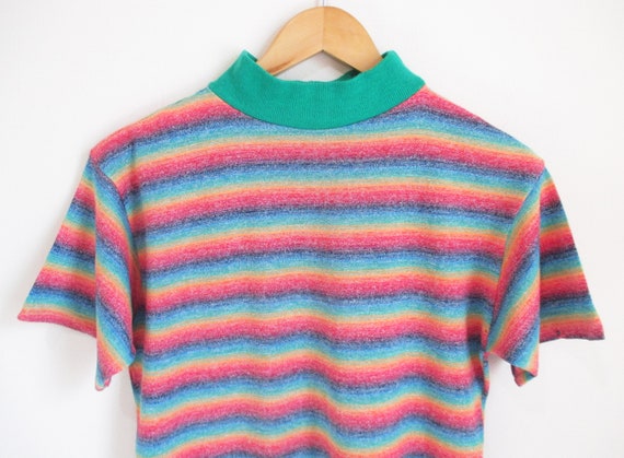 Vintage 1960s Rainbow Striped Tshirt | Mod 1960s … - image 2