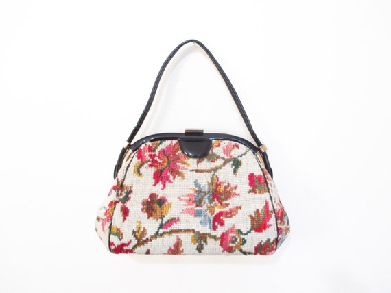 Vintage 1950s Needlepoint Handbag | Floral Tapest… - image 1