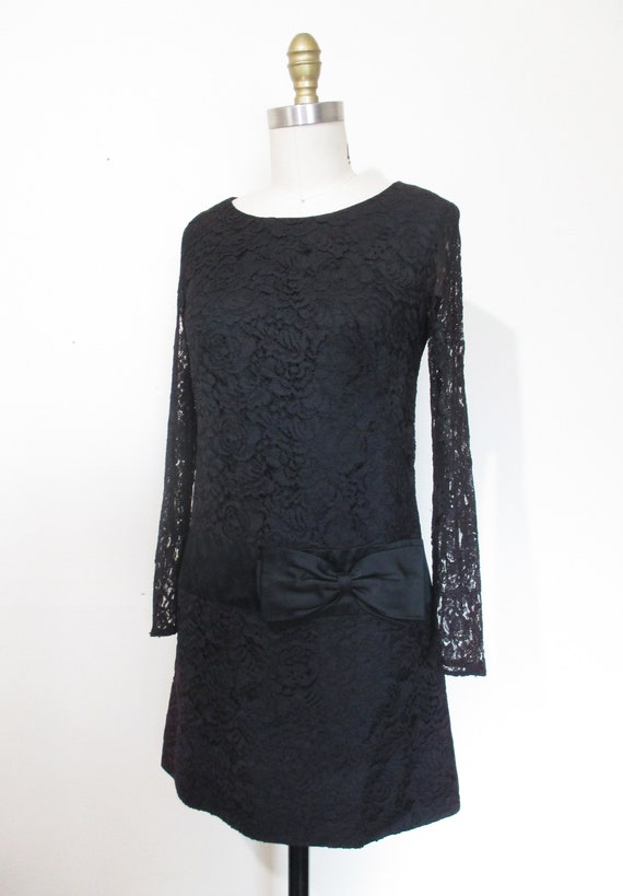Vintage 60s Black Lace Mini Dress Size S