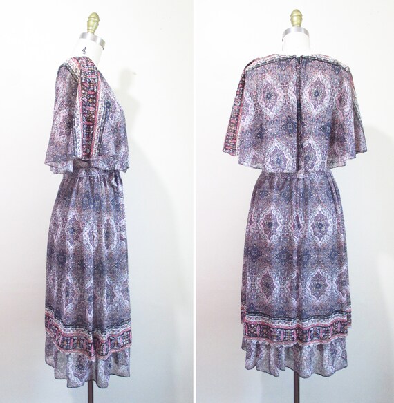 Vintage 1970s Dress | Sheer Floral 1970s Boho Mid… - image 5