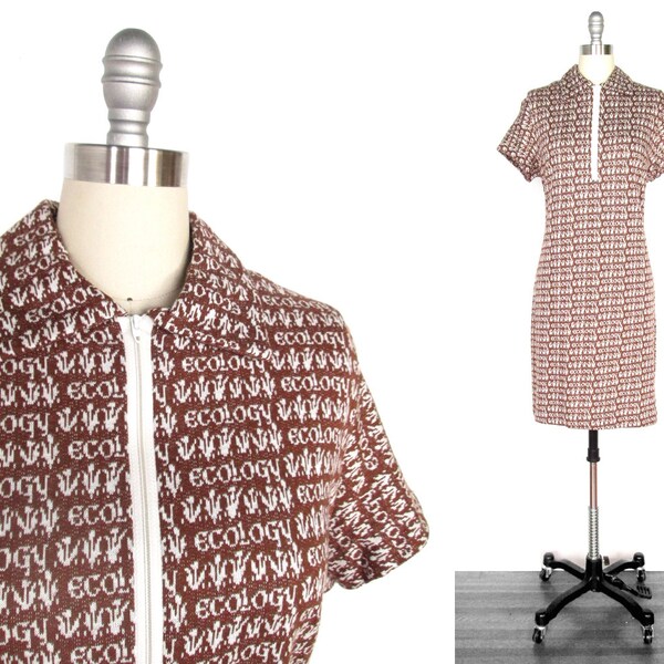 1960s Dress | Ecology Novelty Print 1960s Mini Dress NOS | medium - large.