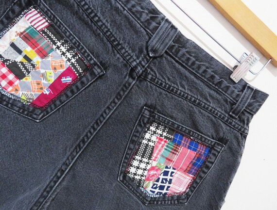 Vintage Black Denim Shorts | Reworked Patchwork P… - image 2