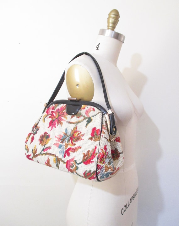 Vintage 1950s Needlepoint Handbag | Floral Tapest… - image 2