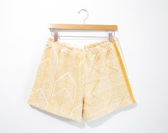 Reworked Vintage 1960s 70s Towel Shorts | Mod Chevron Print 1960s 70s Terry Cloth Shorts | size small - medium