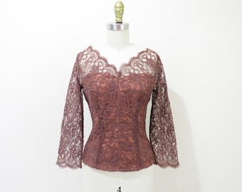 Vintage 1950s Lace Blouse | Copper and Chocolate Brown Lace 1950s Blouse | size medium