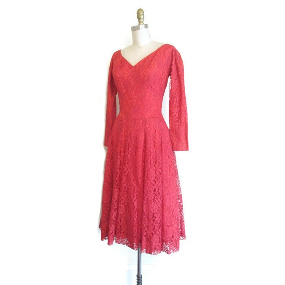 Vintage 1950s Dress | Gigi Young Rosy Red Lace 19… - image 2