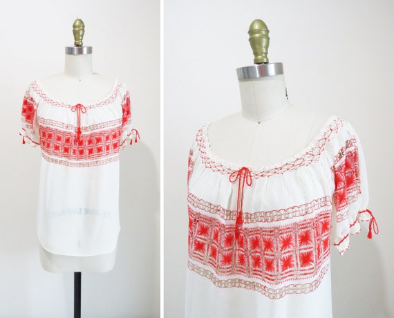 Vintage 1930s Peasant Blouse | Embroidered Red an… - image 2