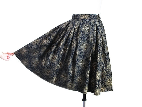 Vintage 1950s Skirt | Metallic Gold and Black Pai… - image 1