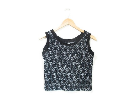 Vintage 1960s Tank Top | Black Lace Pattern 1960s