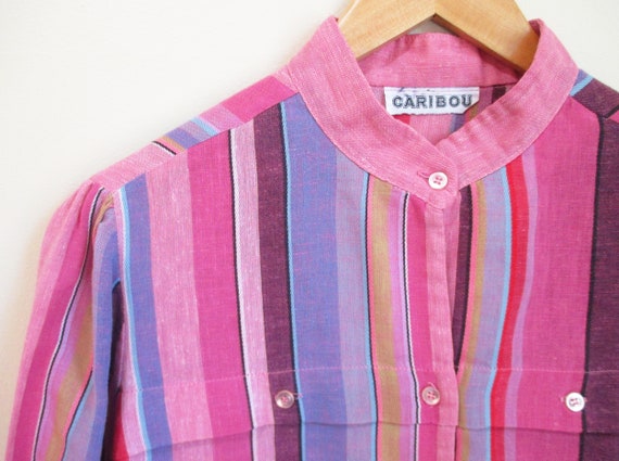 Vintage 1970s Gauzy Cotton Blouse | Bold Colorblo… - image 3