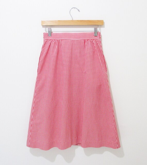 Vintage 1970s Gingham Skirt | Red and White Check… - image 4