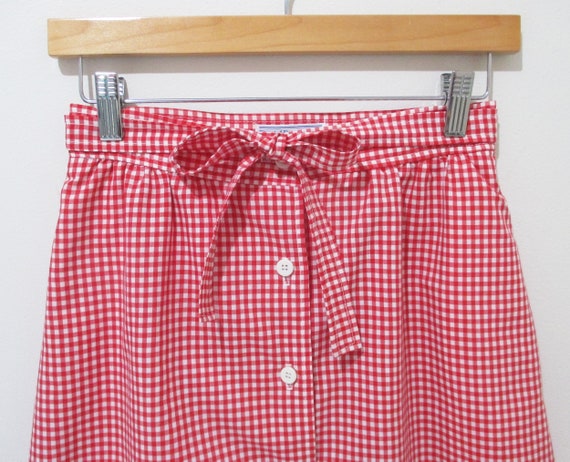 Vintage 1970s Gingham Skirt | Red and White Check… - image 2