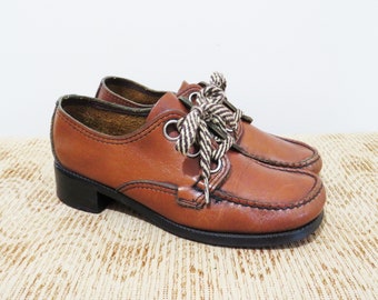 Vintage 1960s Mod Oxfords | Chestnut Brown 1960s 70s Leather Shoes | size 6 - 6.5