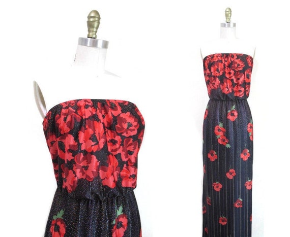 Vintage 1970s Maxi Dress | Poppy Print 1970s Loung