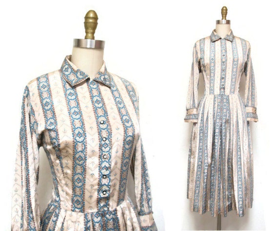 Vintage 1950s Dress | Paisley Striped 1950s Shirtw