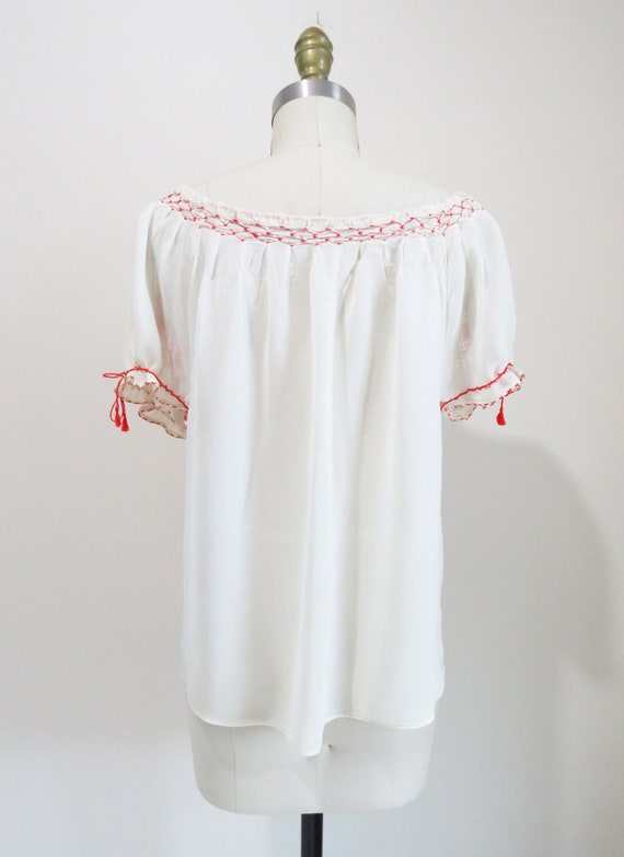 Vintage 1930s Peasant Blouse | Embroidered Red an… - image 6