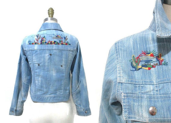 Vintage 1970s Embroidered Jacket | Ombre Denim 19… - image 1