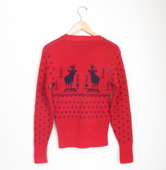 Vintage 1940s Sweater | Red Reindeer Print 1940s … - image 5