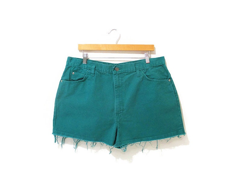 Vintage 90s Green Denim Short High Rise 