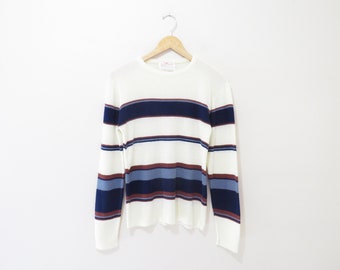 Vintage 1970s Sweater | Jantzen Stretch Knit 1970s Striped Sweater | size large