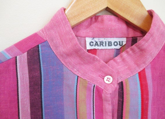 Vintage 1970s Gauzy Cotton Blouse | Bold Colorblo… - image 4