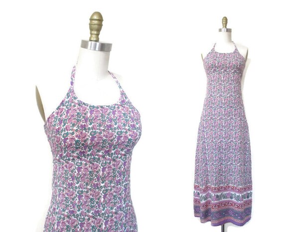 Vintage 1970s Halter Dress | Paisley Print 1970s I