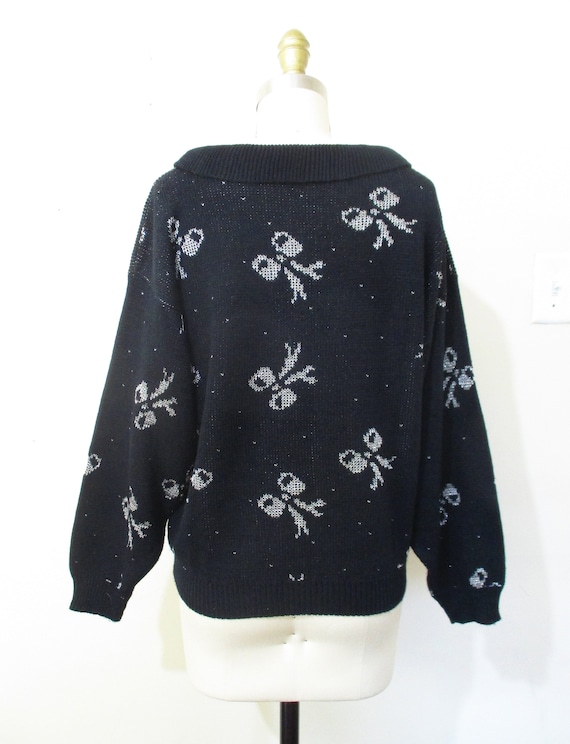Vintage 80s Sweater | Silver Bow Print 80s Metall… - image 5