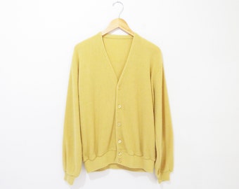 Vintage 1960s Cardigan | Mustard Yellow 1960s 70s Grandpa Sweater | size medium