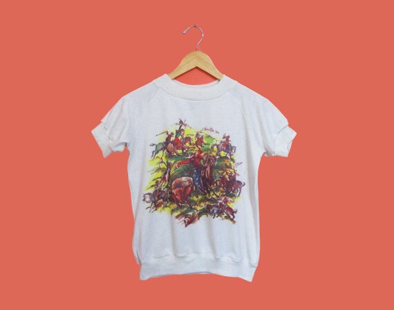 Vintage 1960s Sweatshirt | Cowboy Print 1960s 50s