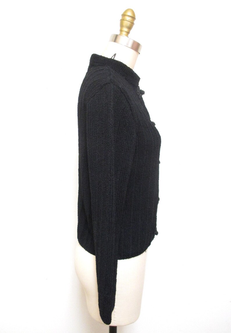 Vintage 1940s Sweater Black Rayon Knit 1940s 30s Cardigan Sweater size medium image 4