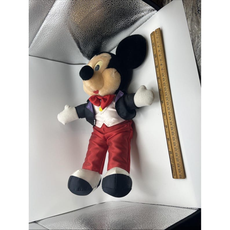 1987 Disneyland WDW 14"Mickey Mouse Plush Satin Formal Long Coat EUC Magic vtg image 6
