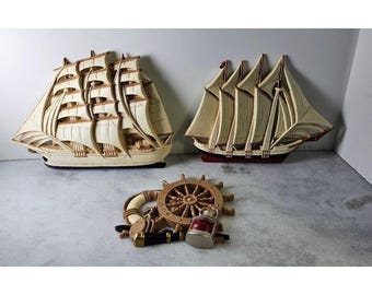 Set van 3 vintage schepen nautisch hangend decor Burwood oceaankust mancavebad