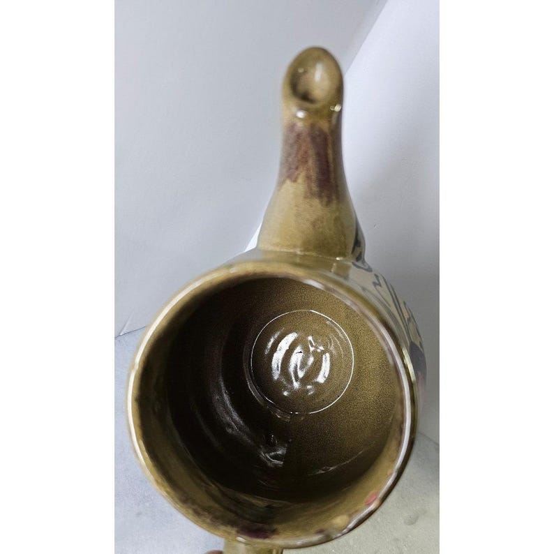 Signed avocado green Mayolica Mexican Pottery Pitcher Vase Apples Cottagecore image 10