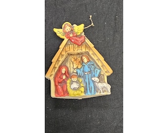 Vintage Made in Japan Krippe Gummi Weihnachten Ornament Urlaub
