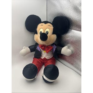 1987 Disneyland WDW 14"Mickey Mouse Plush Satin Formal Long Coat EUC Magic vtg image 1
