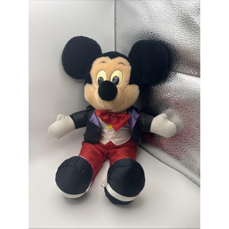 1987 Disneyland WDW 14"Mickey Mouse Plush Satin Formal Long Coat EUC Magic vtg image 1