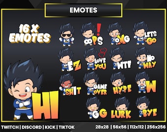 Dragon Ball Vegeta Anime Emotes Pack | Twitch Discord Kick Reaction Emotes