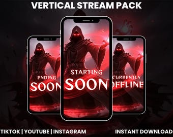 Dark Red Grim Reaper Vertical Stream Overlay Pack | Horror Twitch TikTok YouTube Kick Screens | Animated Webcam Panels Alerts