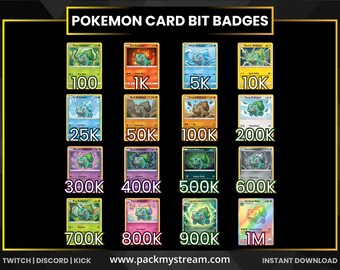 pokemon Bulbasaur Card Evolution Bit Badges Twitch Discord Kick | Cheer Badges Stream Badges Loyalty Badges Card Style Creature Progression