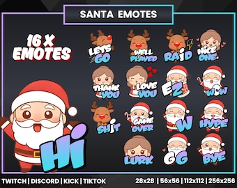 Santa Emotes Pack | 16 Christmas Twitch Discord Kick Emotes