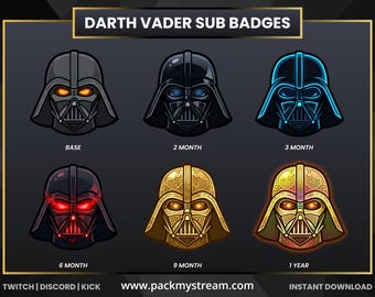 Black Dark Darth Vader Sith Helmet Sub Badges | Sci-Fi Evolution Twitch Bit Badges | Discord Kick Loyalty Badge Progression Set