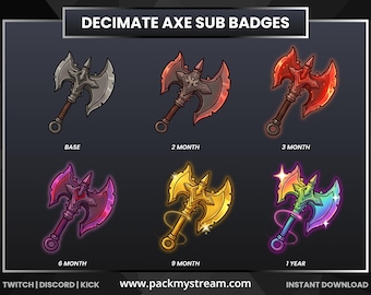 Insignias de suscriptor de Axe Twitch Discord Kick Insignias de lealtad Insignias de transmisión Progresión de insignias Arma Conjunto de juegos de fantasía