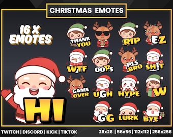 Christmas Emotes Pack | Santa Elf Reindeer Twitch Discord Kick Emotes