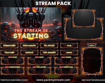 Hell Skull Stream Overlay Pack | Twitch OBS Overlay | Animated Alerts, Webcam Overlay, Stream Panels, Dark Hellfire Theme