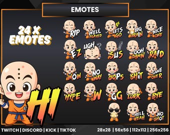Dragon Ball Krillin Anime Emotes Pack | Twitch Discord Kick Reaction Emotes
